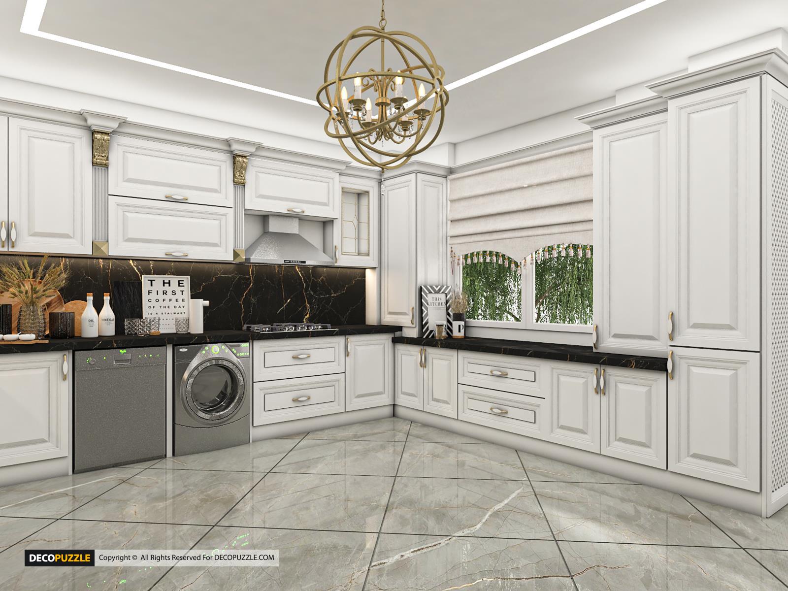 کابینت کلاسیک سفید مناسب آشپزخانه های بزرگ
